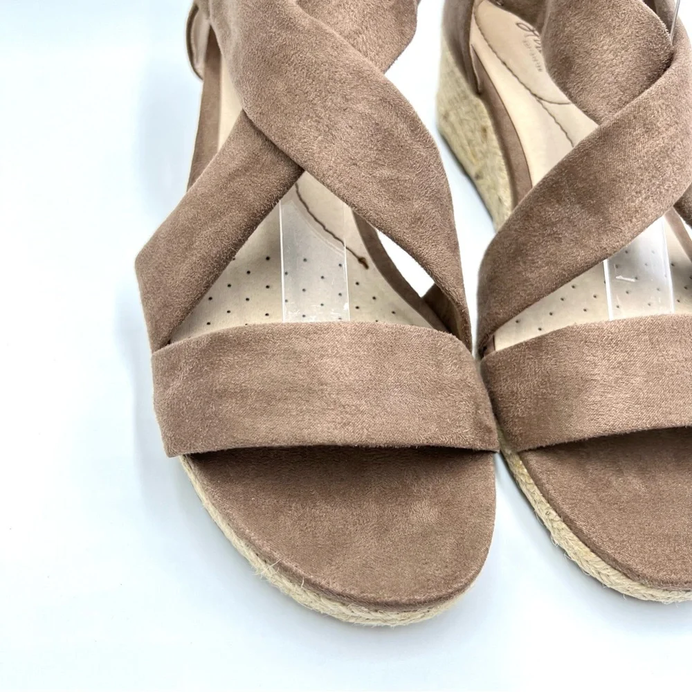 LifeStride Womens Size 9.5 Siesta Brown Espadrilles Wedges‎ Sandals Shoes NEW